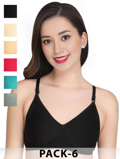 women pack of 6 solid non wired t-shirt bra - 22024965 -  Standard Image - 0