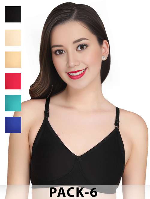 women pack of 6 solid non wired t-shirt bra - 22024968 - Standard Image - 0