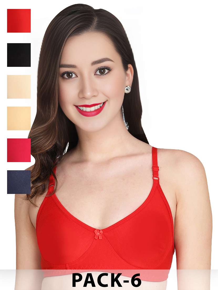 women pack of 6 solid non wired bra