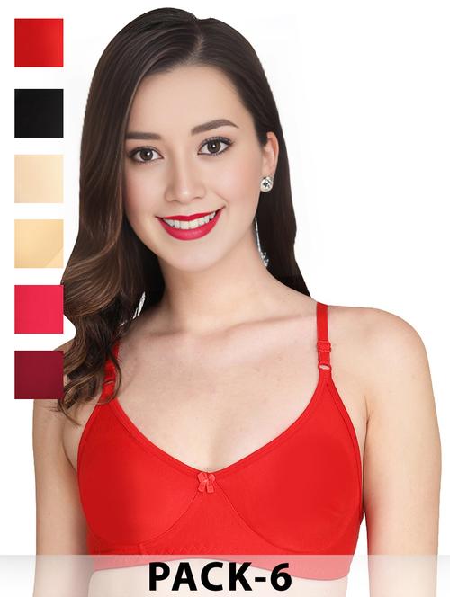women pack of 6 solid non wired bra - 22024978 - Standard Image - 0
