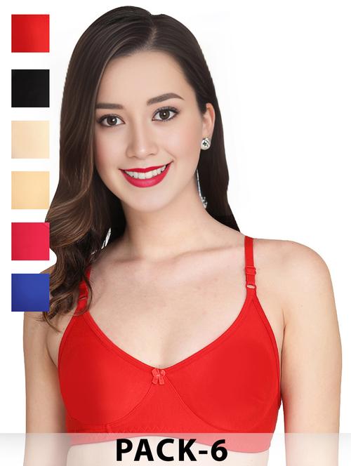 women pack of 6 solid non wired t-shirt bra - 22024979 - Standard Image - 0