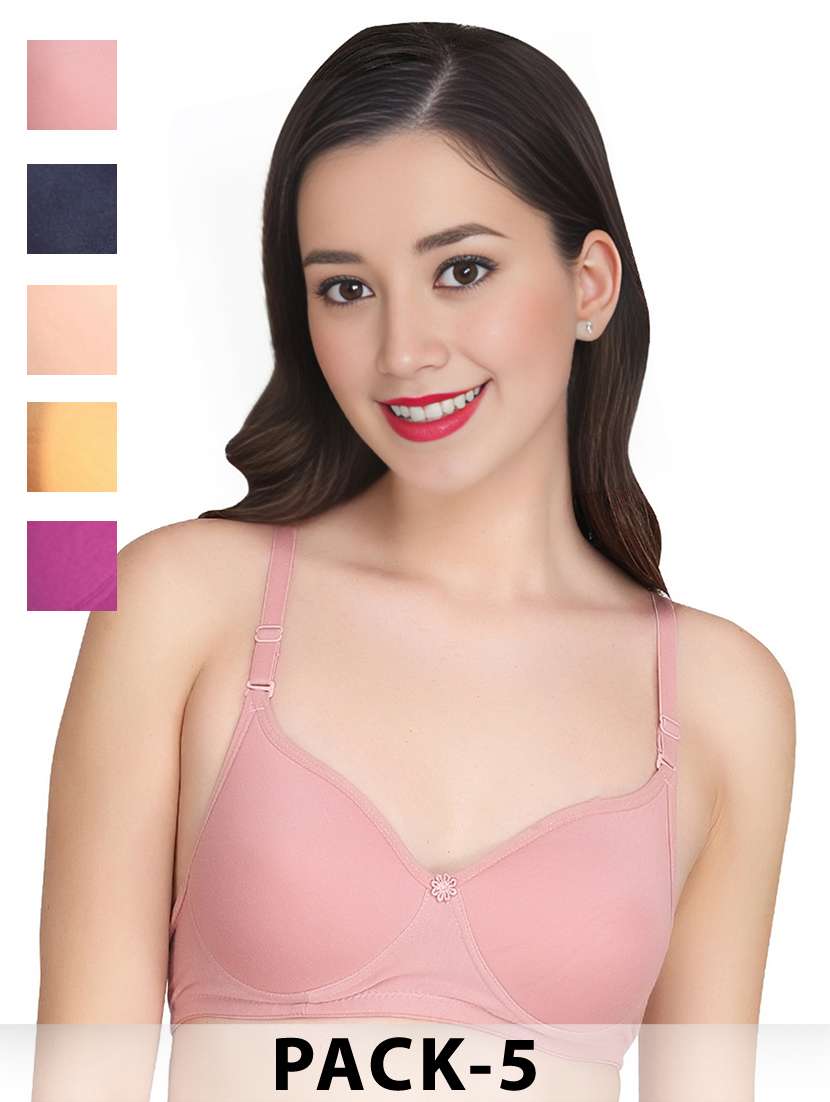 women pack of 5 solid non wired t-shirt bra