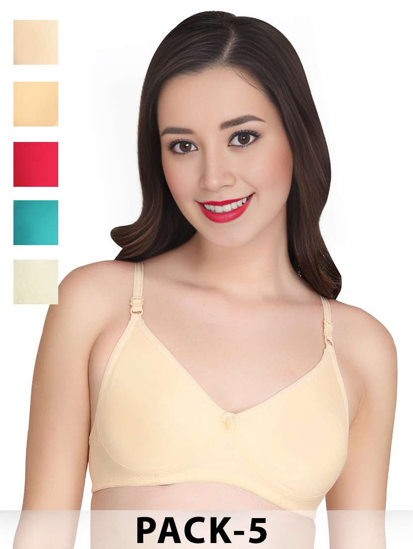 women pack of 5 solid non wired bra