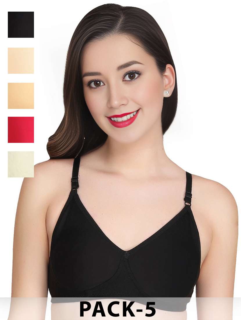 women pack of 5 solid non wired t-shirt bra