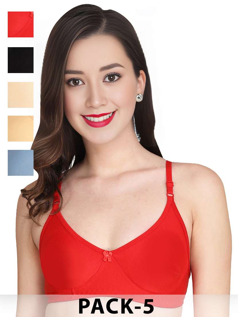 women pack of 5 solid non wired t-shirt bra