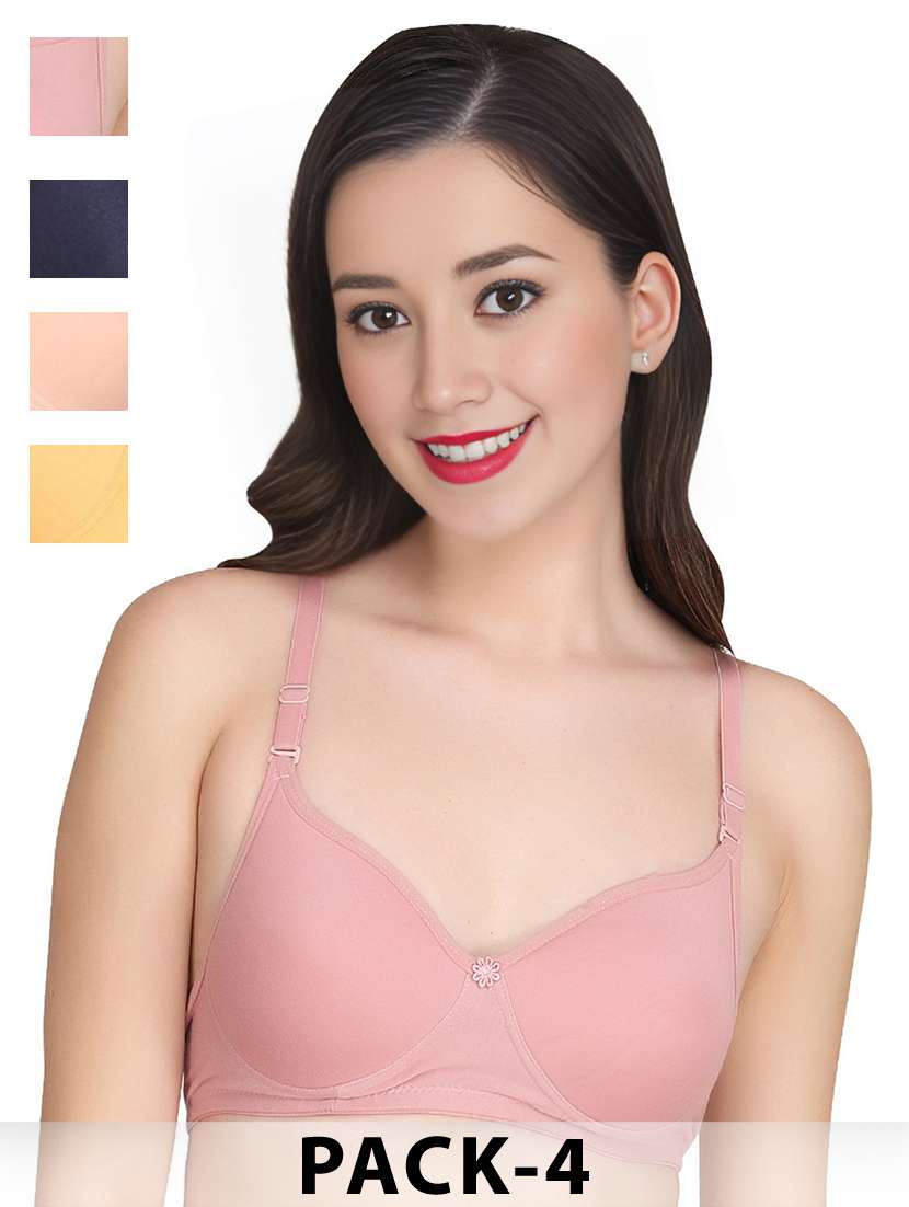 women pack of 4 solid non wired t-shirt bra