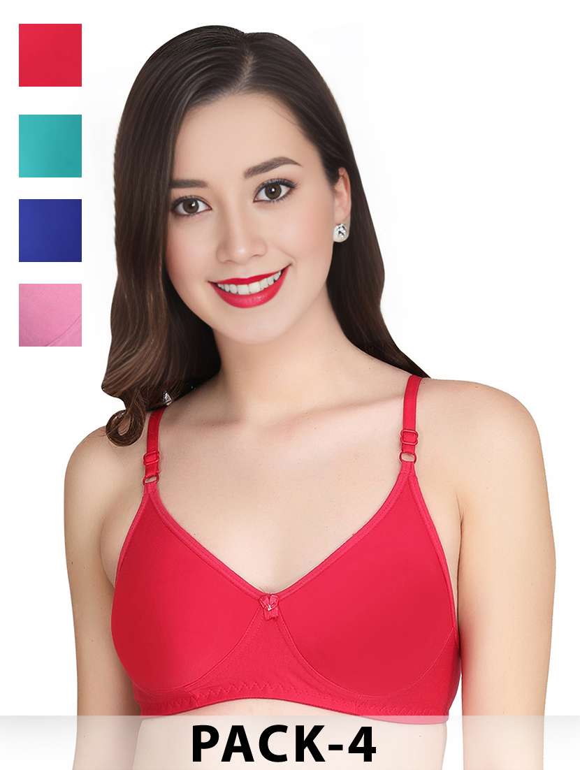 women pack of 4 solid non wired bra