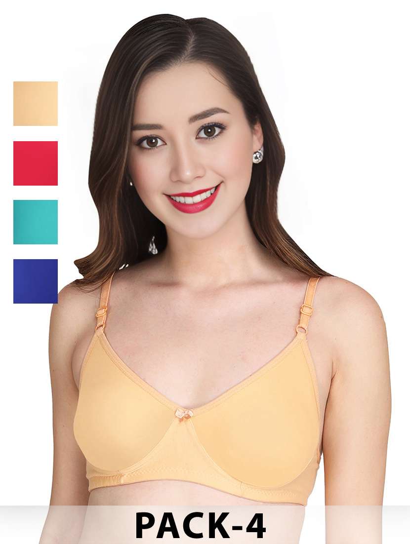 women pack of 4 solid non wired t-shirt bra