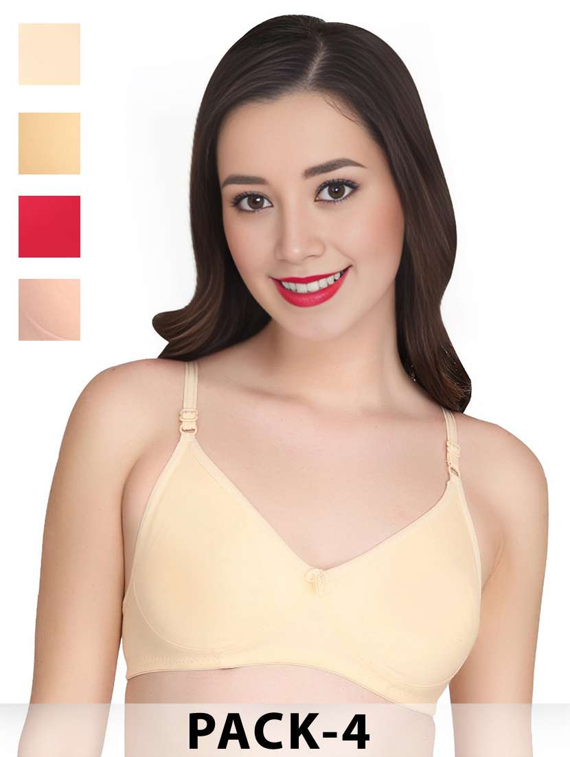 women pack of 4 solid non wired bra