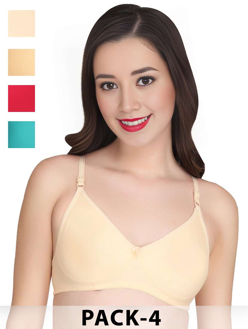 women pack of 4 solid non wired bra