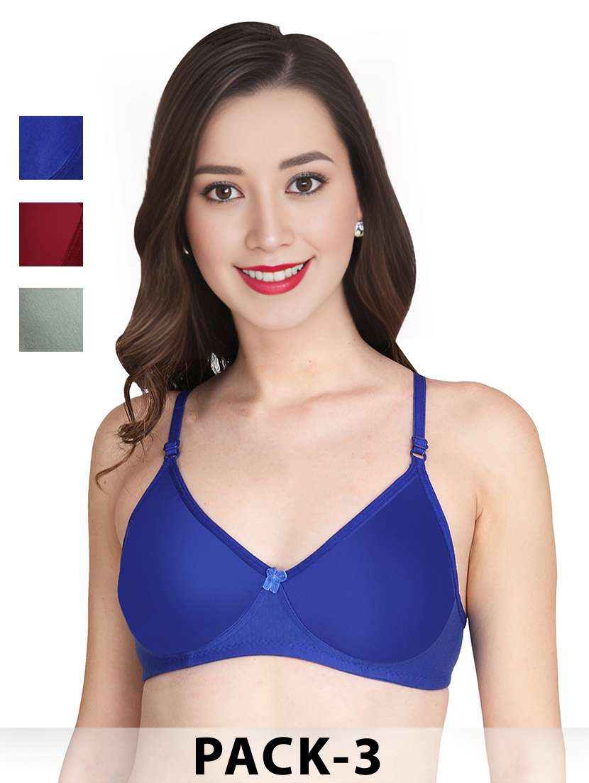 women pack of 3 solid non wired bra