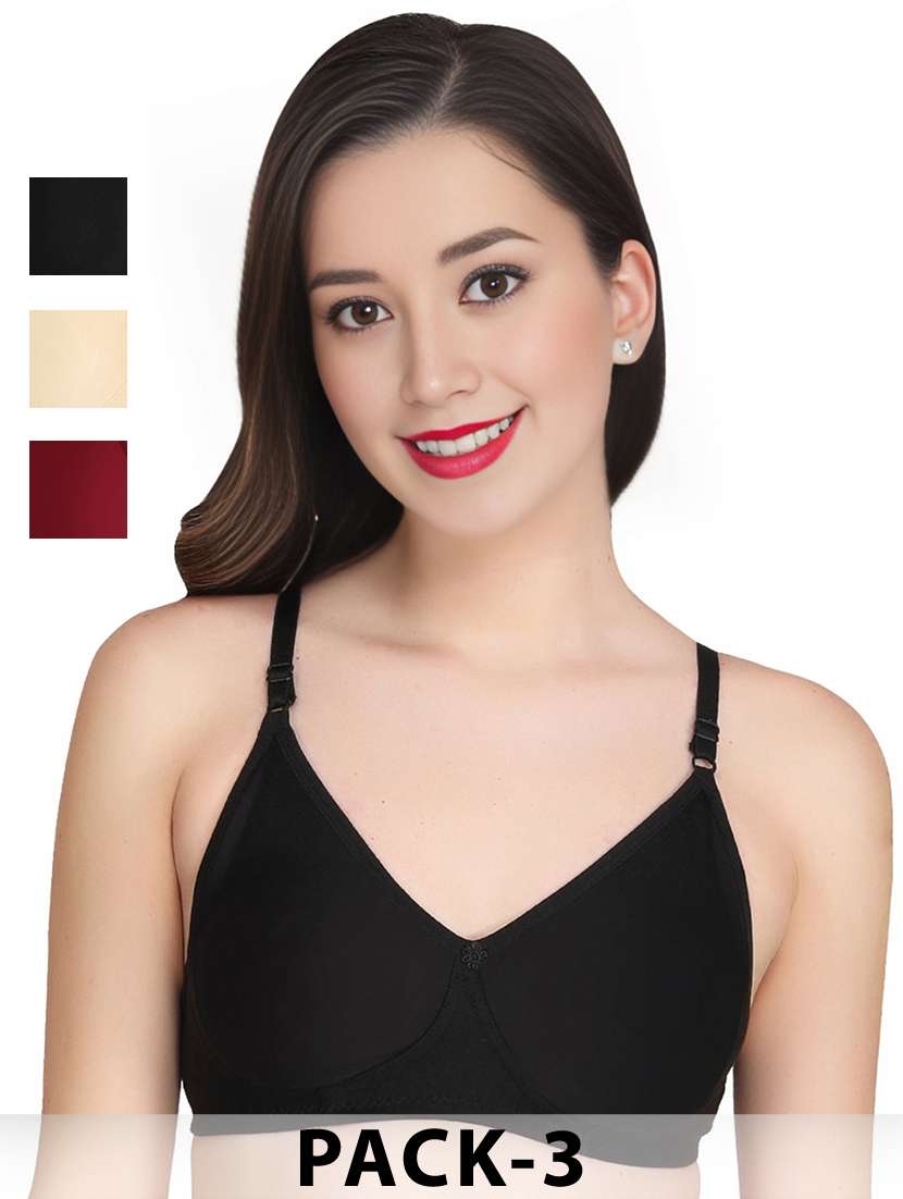 women pack of 3 solid non wired t-shirt bra