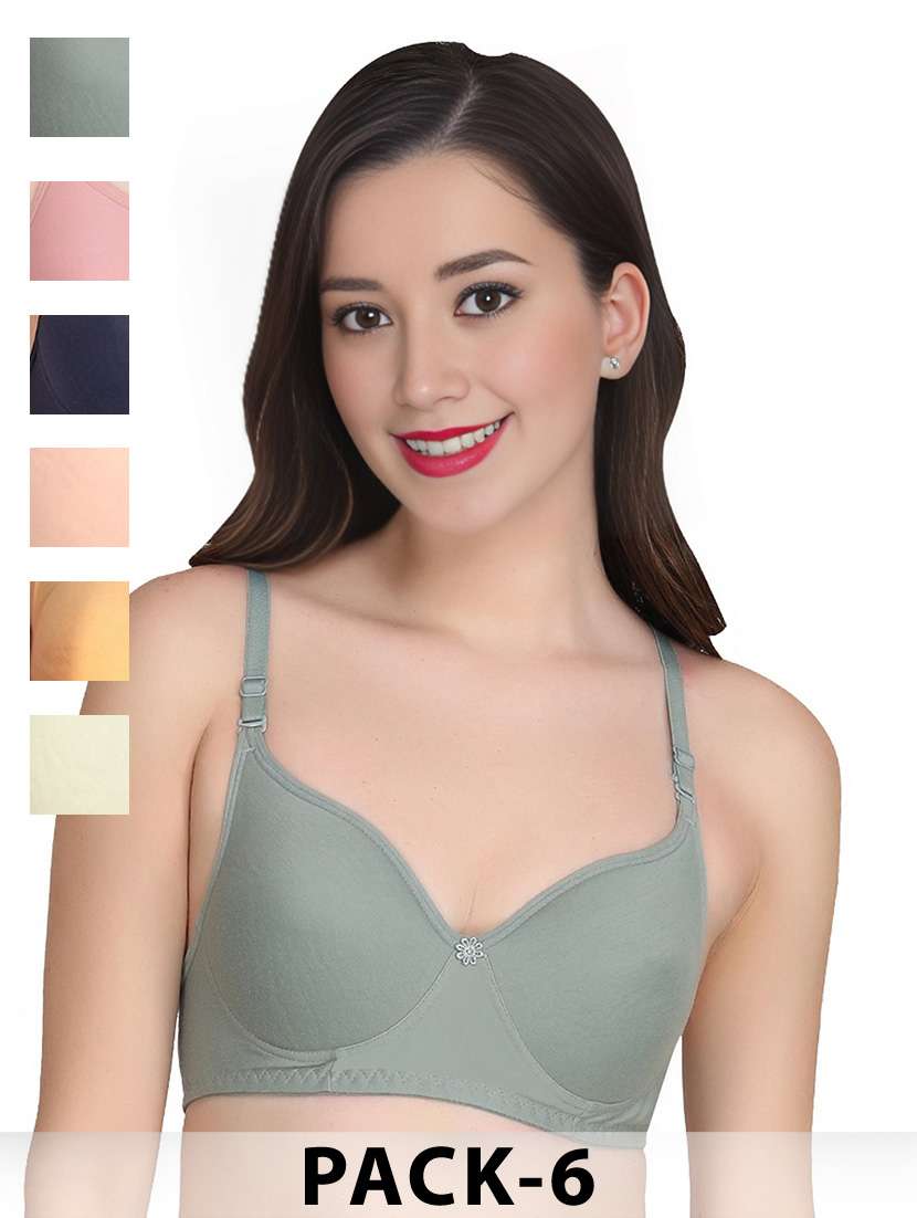 women pack of 6 solid non wired t-shirt bra