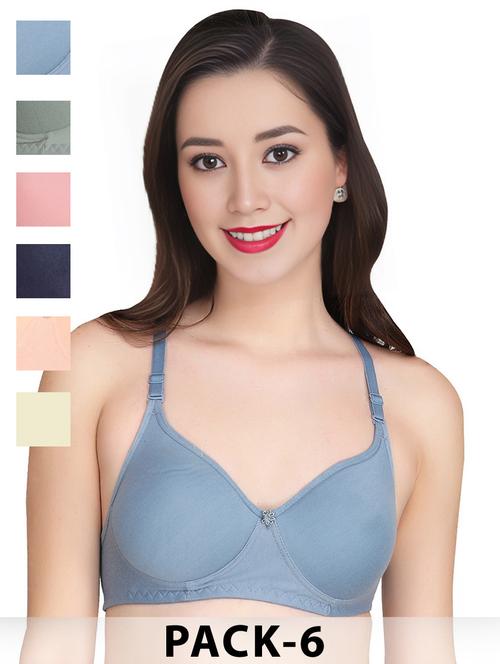 women pack of 6 solid non wired t-shirt bra - 22025443 - Standard Image - 0