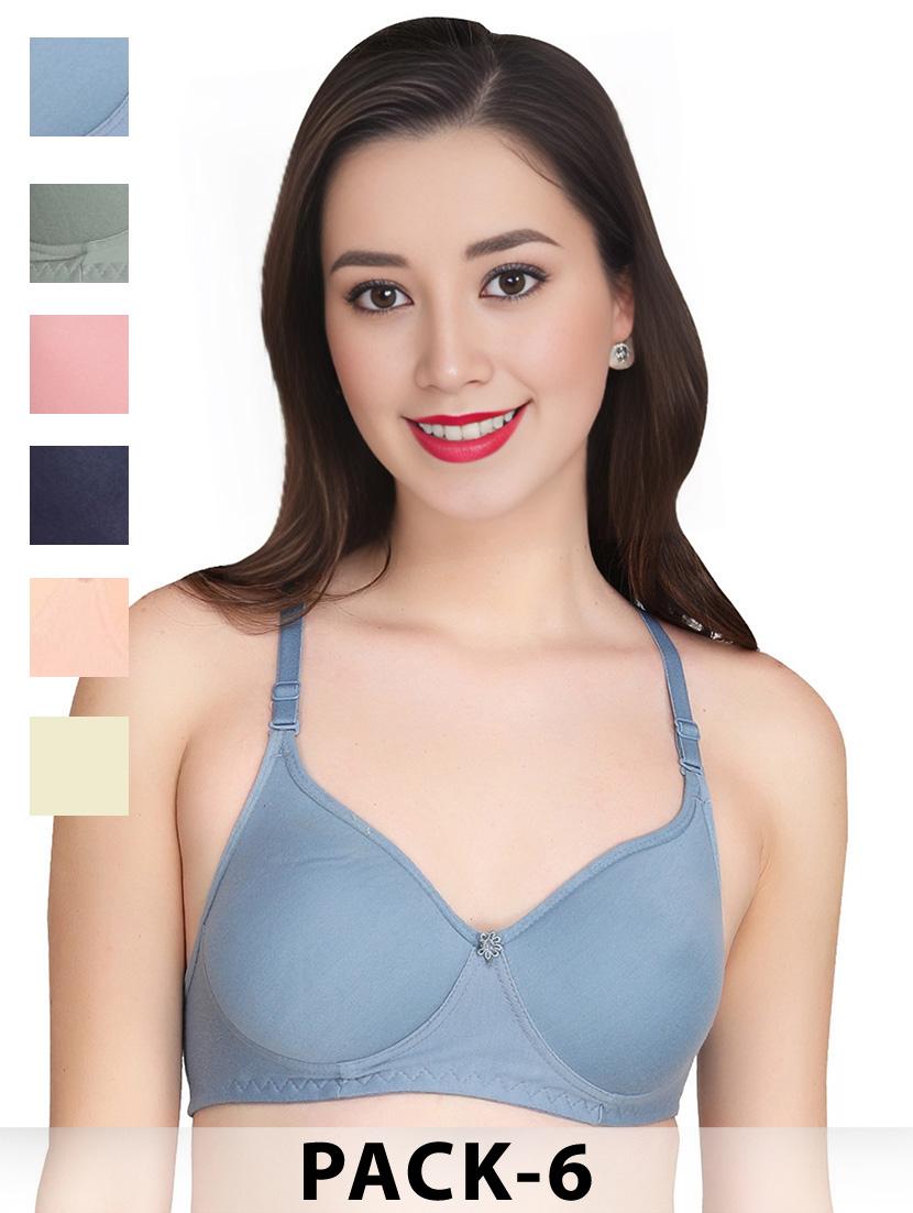 women pack of 6 solid non wired t-shirt bra
