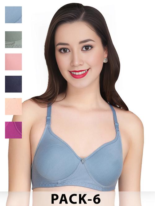 women pack of 6 solid non wired t-shirt bra - 22025444 - Standard Image - 0
