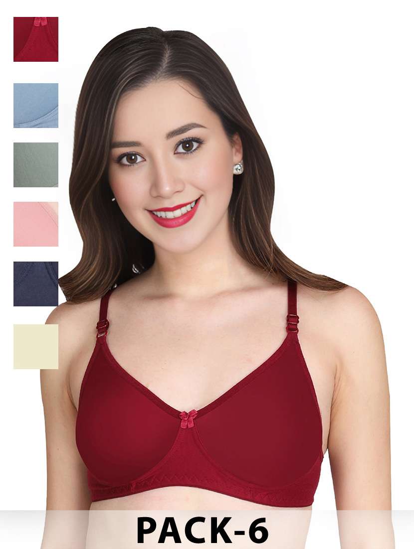 women pack of 6 solid non wired t-shirt bra - 22025447 - Zoom Image - 0