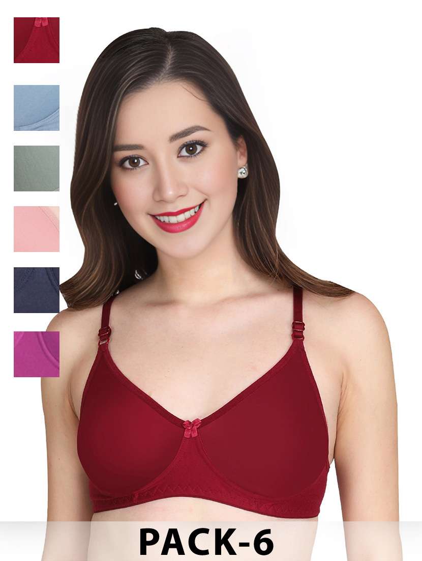 women pack of 6 solid non wired t-shirt bra