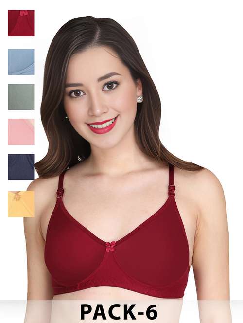 women pack of 6 solid non wired t-shirt bra - 22025450 - Standard Image - 0
