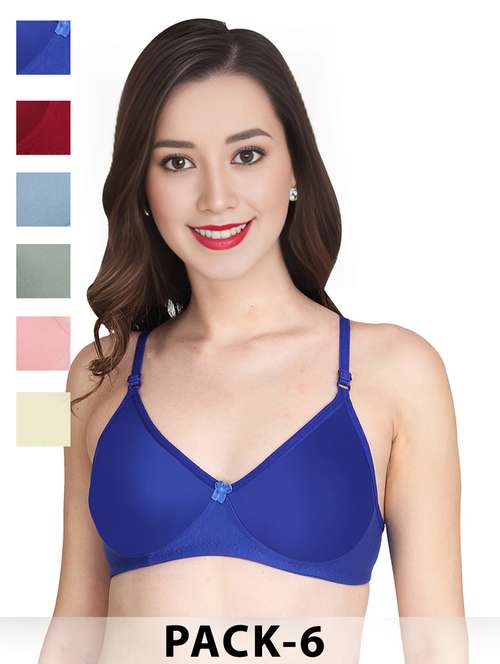 women pack of 6 solid non wired t-shirt bra - 22025452 -  Standard Image - 0