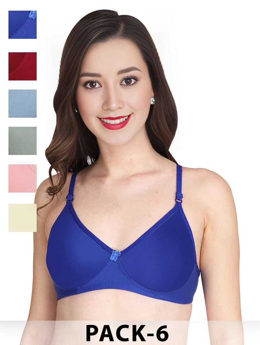 women pack of 6 solid non wired t-shirt bra