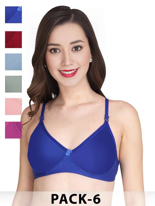 women pack of 6 solid non wired t-shirt bra - 22025453 - Standard Image - 0