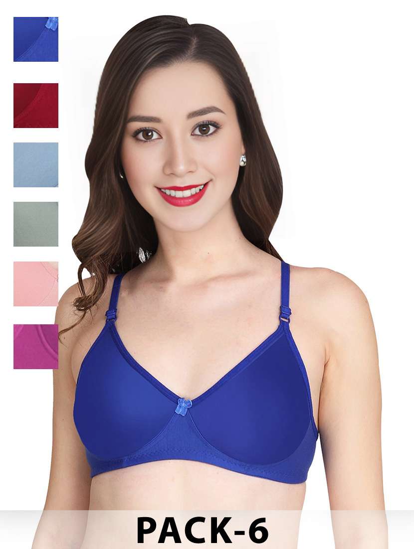 women pack of 6 solid non wired t-shirt bra