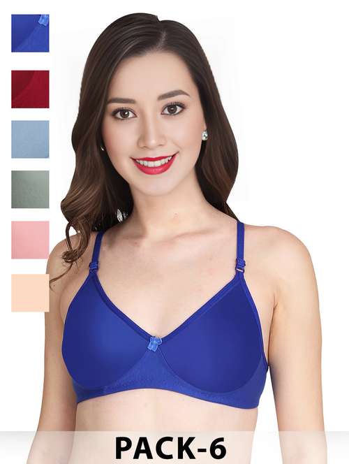 women pack of 6 solid non wired t-shirt bra - 22025456 - Standard Image - 0