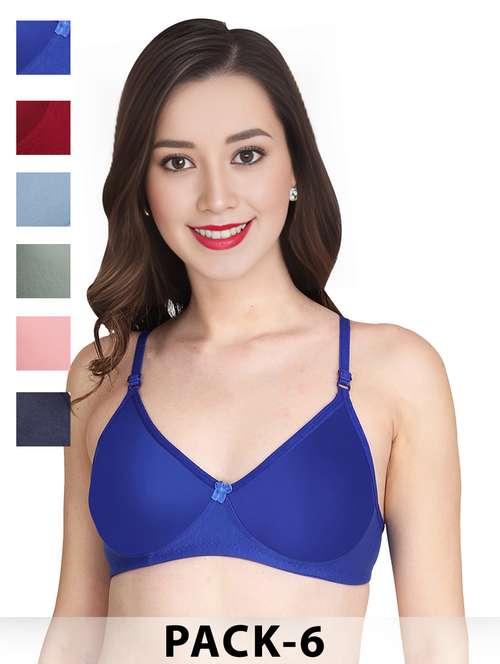 women pack of 6 solid non wired t-shirt bra - 22025457 -  Standard Image - 0