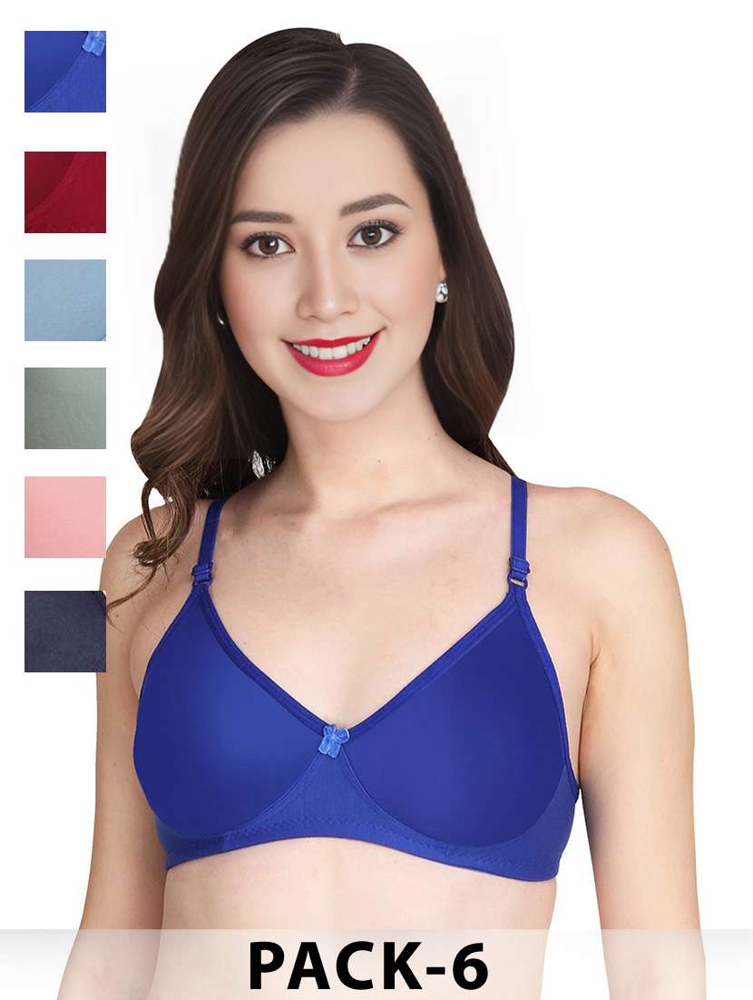 women pack of 6 solid non wired t-shirt bra - 22025457 -  Zoom Image - 0