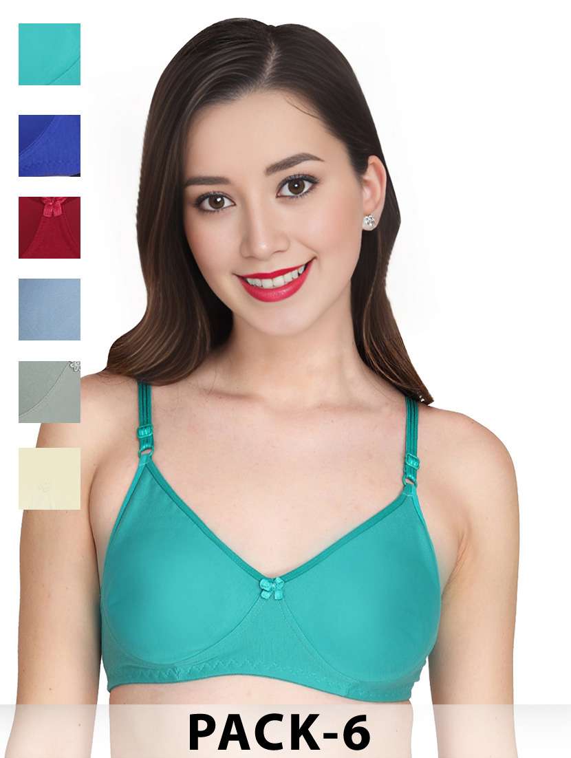 women pack of 6 solid non wired t-shirt bra