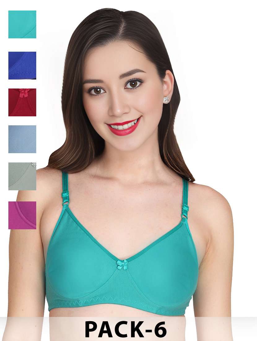 women pack of 6 solid non wired t-shirt bra