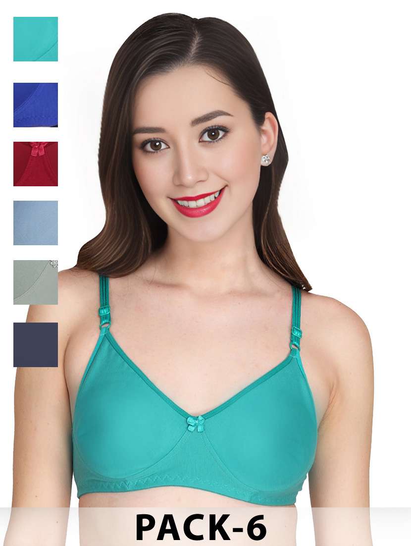 women pack of 6 solid non wired t-shirt bra