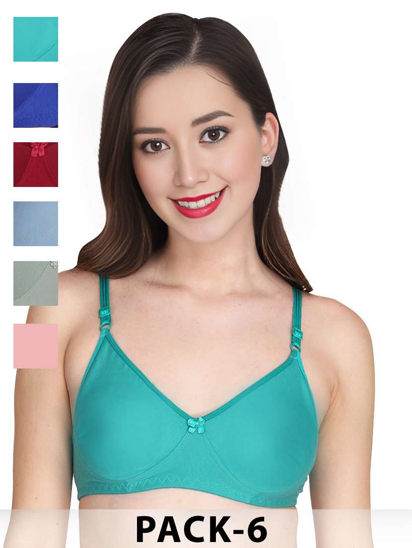 women pack of 6 solid non wired t-shirt bra