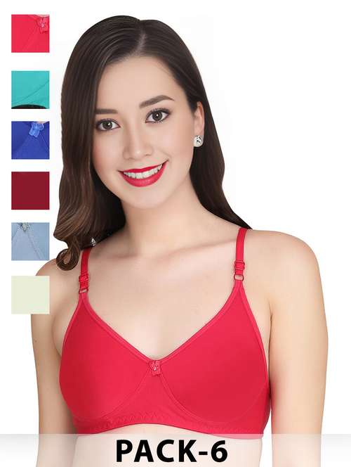 women pack of 6 solid non wired t-shirt bra - 22025465 - Standard Image - 0