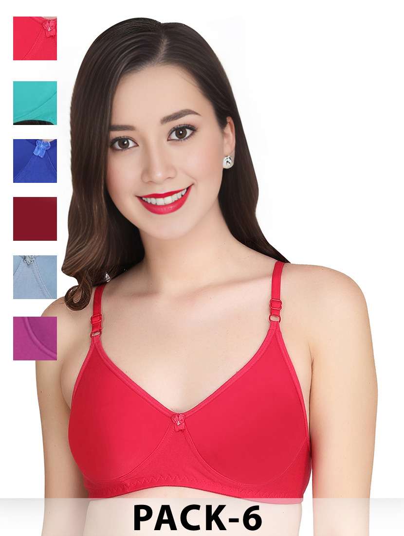 women pack of 6 solid non wired t-shirt bra - 22025466 -  Zoom Image - 0