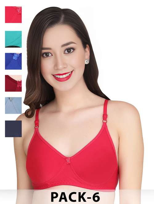 women pack of 6 solid non wired t-shirt bra - 22025470 - Standard Image - 0