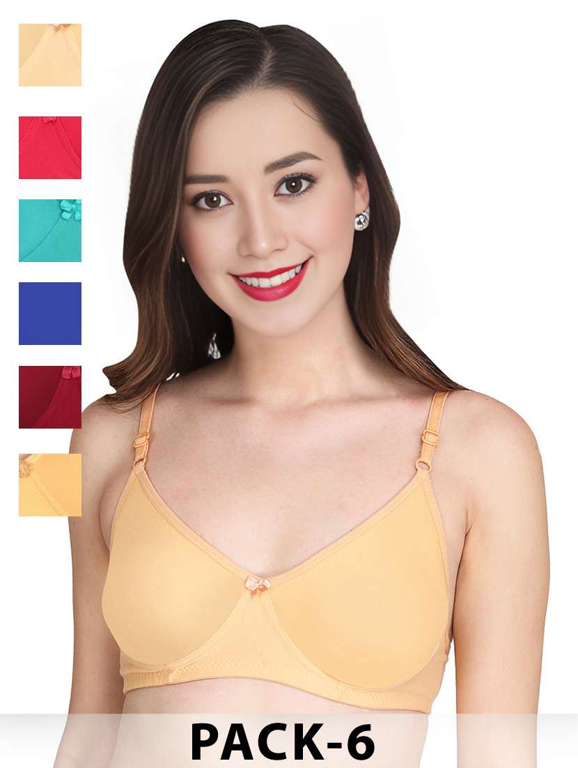 women pack of 6 solid non wired t-shirt bra - 22025476 - Zoom Image - 0