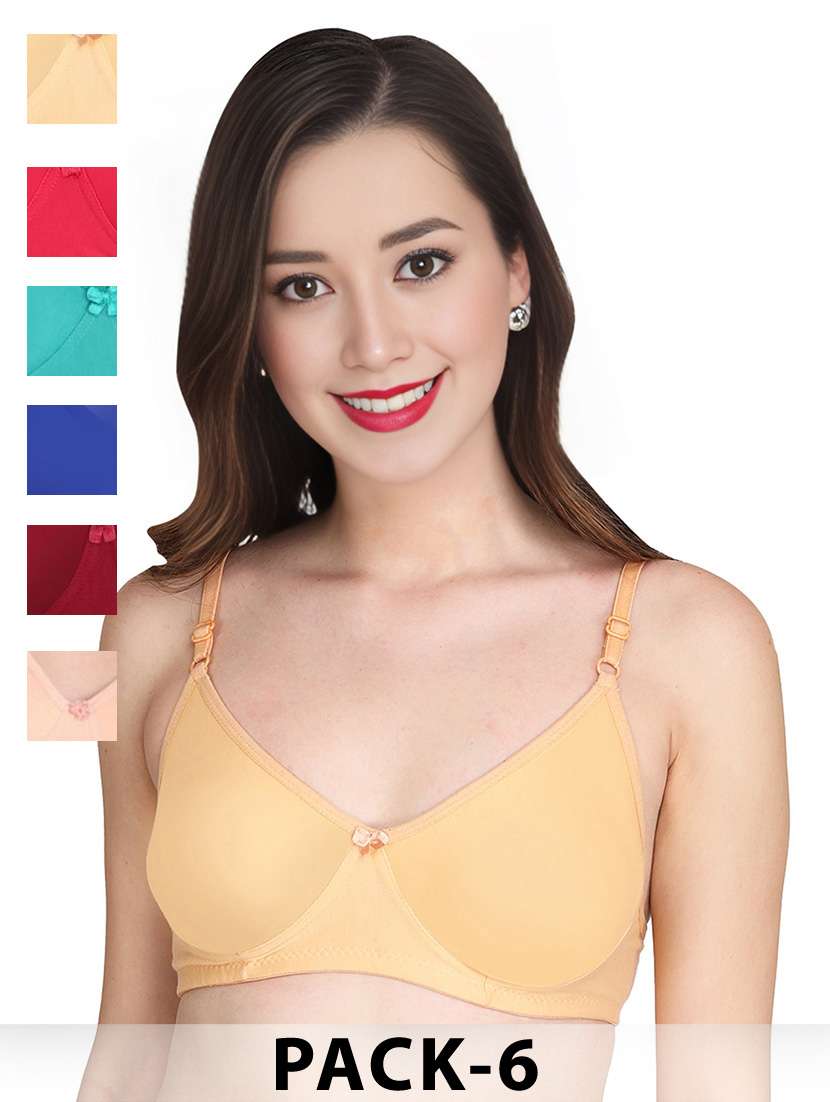 women pack of 6 solid non wired t-shirt bra