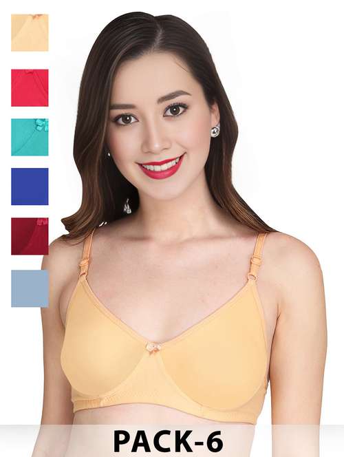 women pack of 6 solid non wired t-shirt bra - 22025481 -  Standard Image - 0