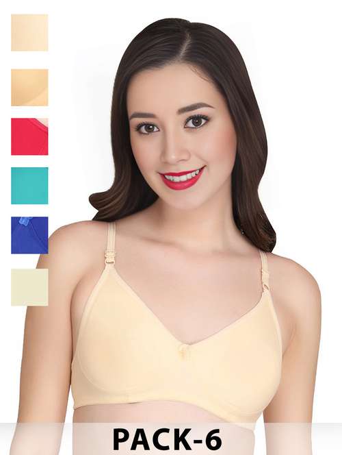 women pack of 6 solid non wired t-shirt bra - 22025482 - Standard Image - 0