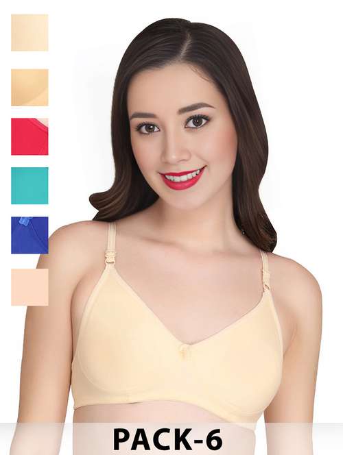 women pack of 6 solid non wired t-shirt bra - 22025486 -  Standard Image - 0