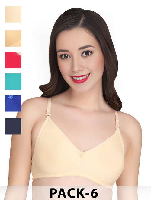 women pack of 6 solid non wired t-shirt bra - 22025487 -  Standard Image - 0