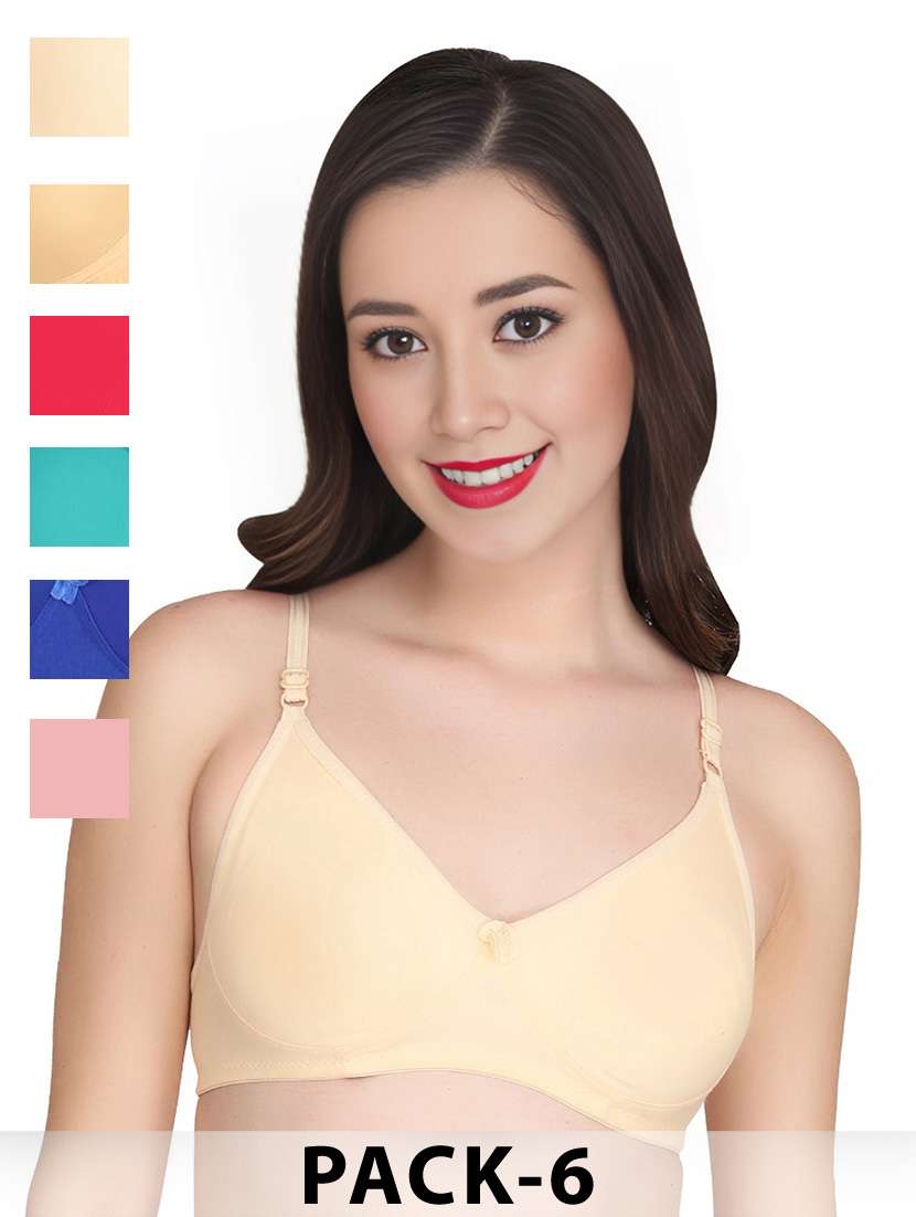 women pack of 6 solid non wired t-shirt bra