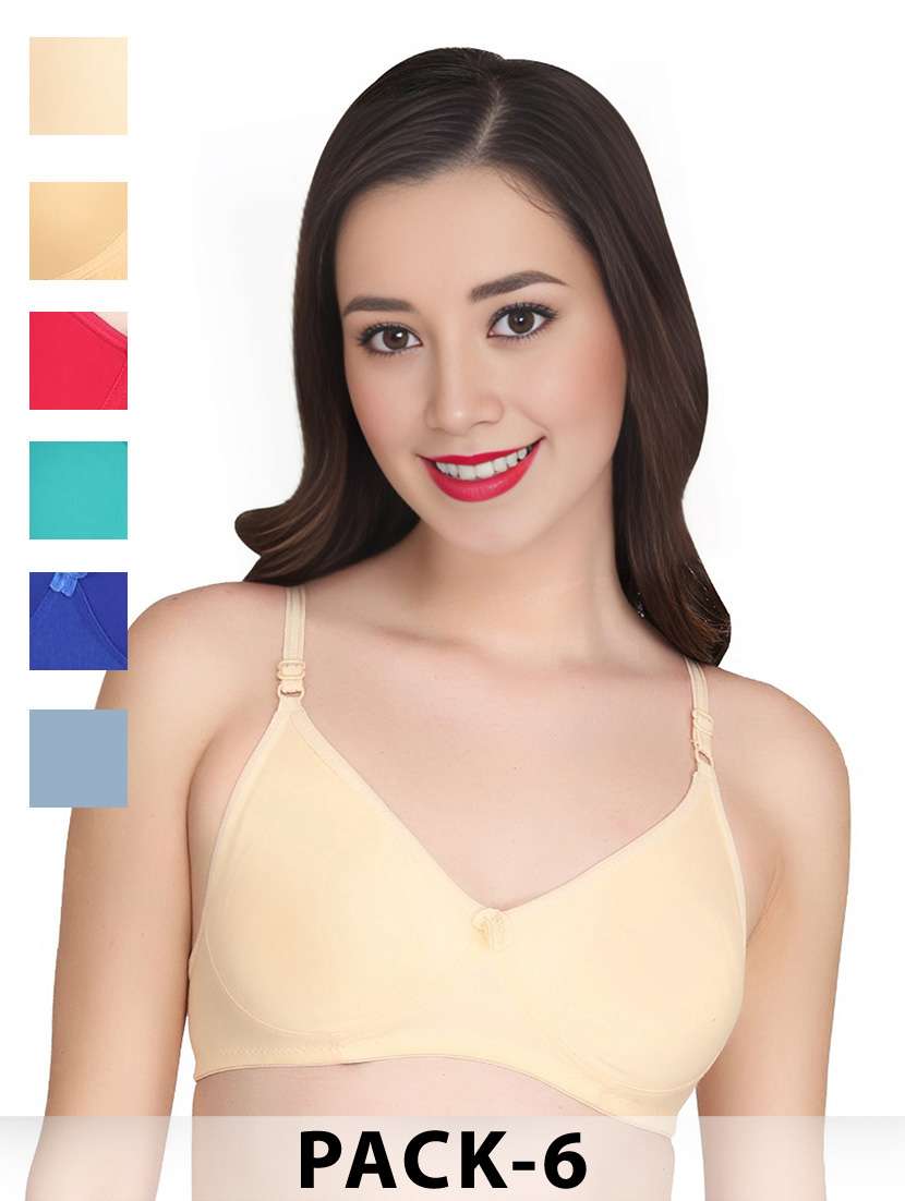 women pack of 6 solid non wired t-shirt bra - 22025490 -  Zoom Image - 0