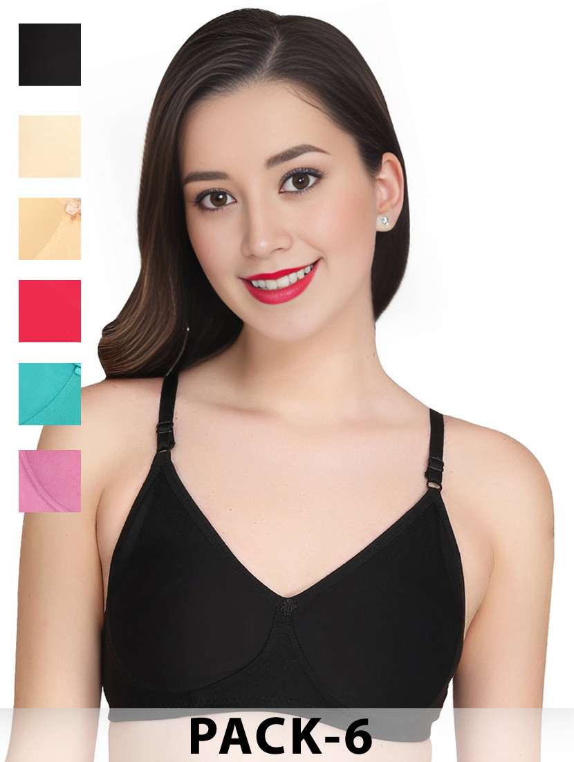 women pack of 6 solid non wired t-shirt bra