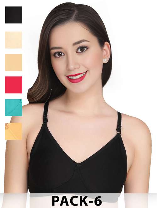 women pack of 6 solid non wired t-shirt bra - 22025495 - Standard Image - 0
