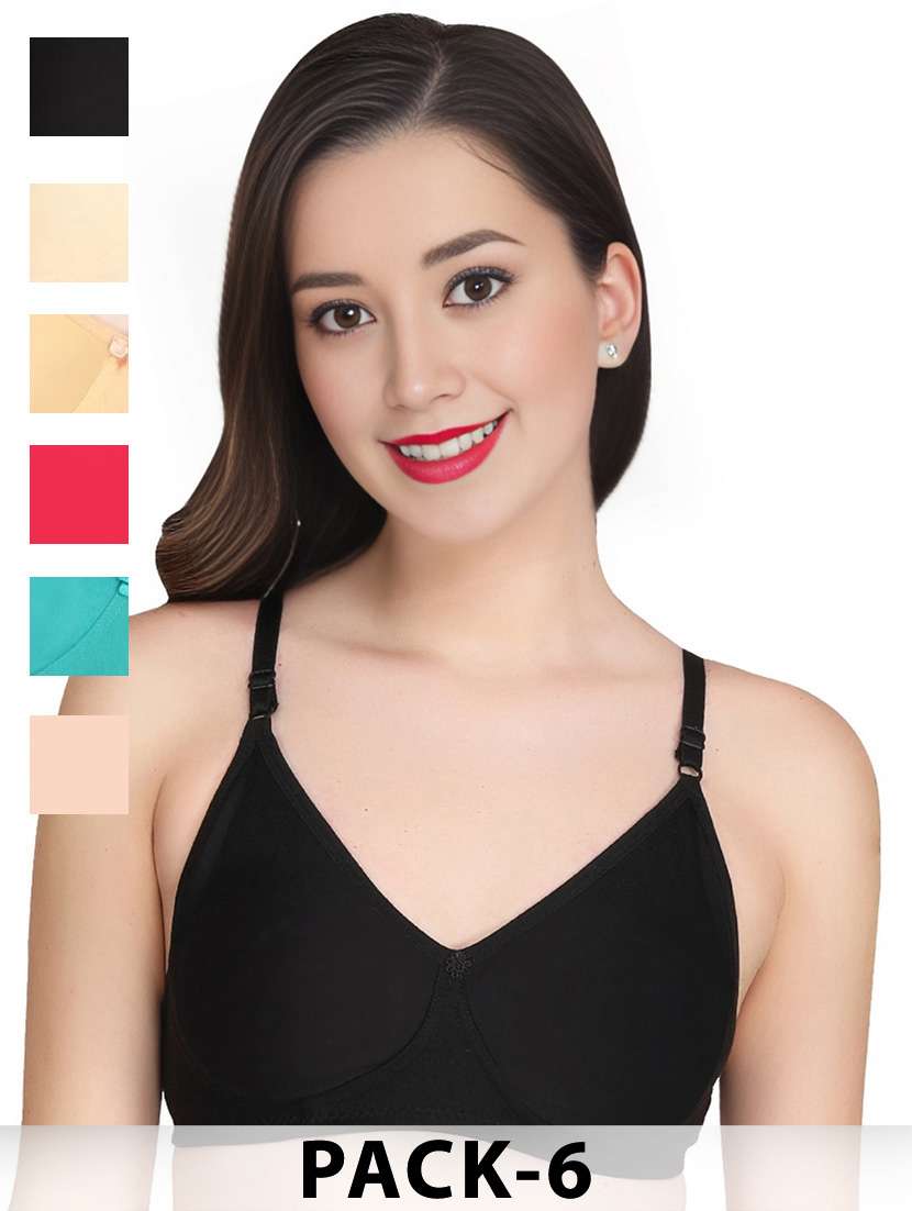 women pack of 6 solid non wired t-shirt bra