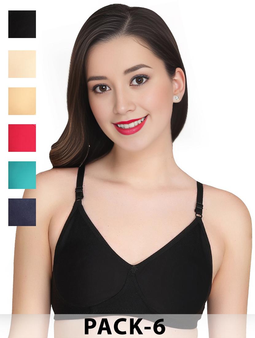 women pack of 6 solid non wired t-shirt bra