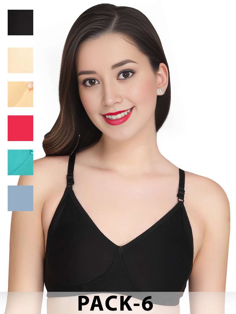 women pack of 6 solid non wired t-shirt bra - 22025500 -  Zoom Image - 0